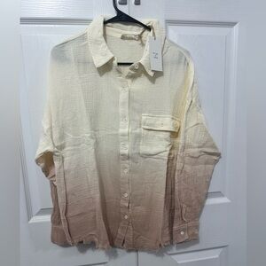 NEW Cream and Brown Ombre Button-Up Shirt MEDIUM